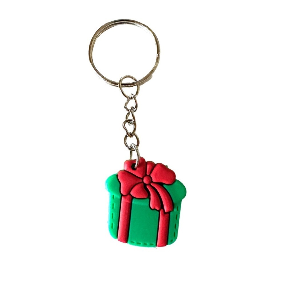 🔴 5 for $10 ONE Christmas Gift Box Key Chain PVC Cartoon Holiday Keyring